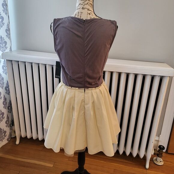 AKIRA Black Label Sequin Bodice Fit & Flare Dress, Cream + Gunmetal Silver NWT - Picture 3 of 10